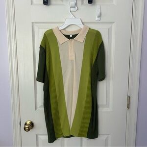 70s Green Striped Bowling Shirt